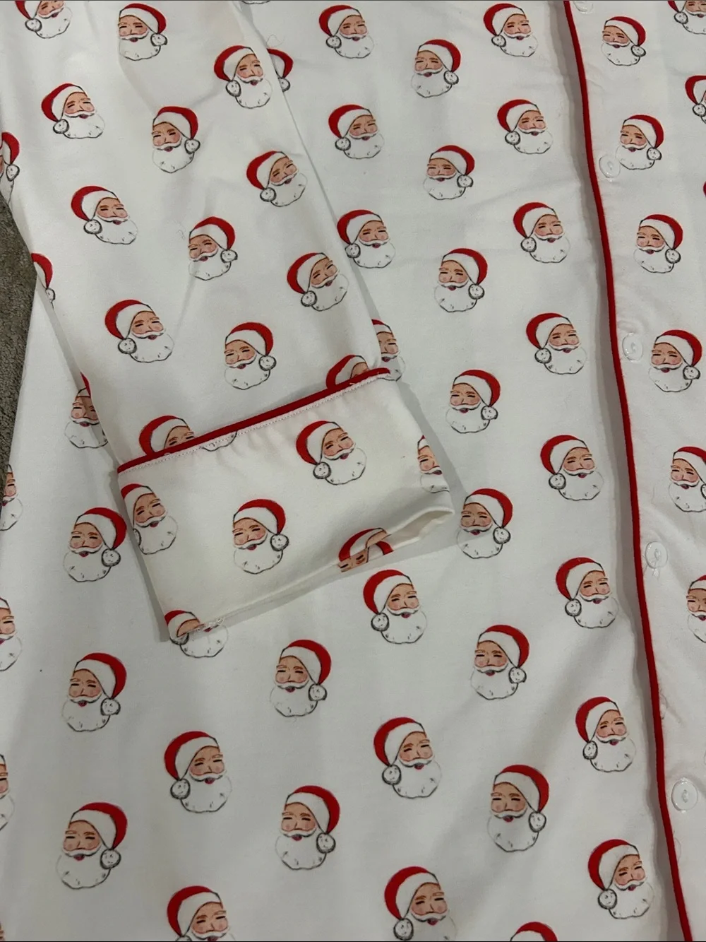 Ladies White Santa Print Nightshirt with Red Trim
